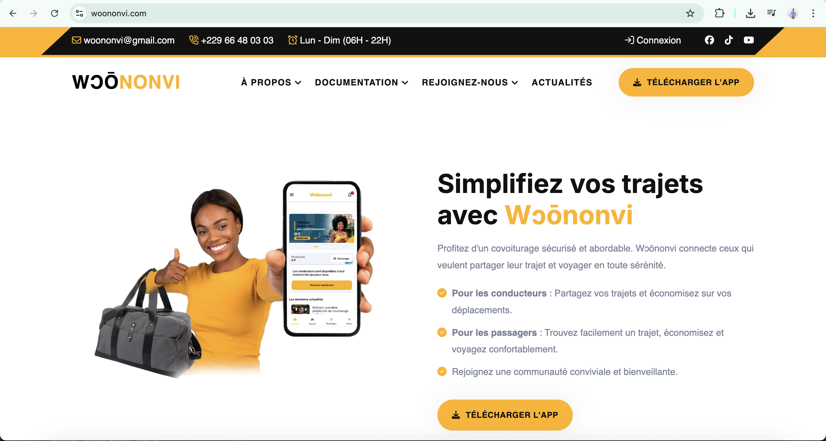image réalisation de TwoF Technologies Site vitrine Woononvi